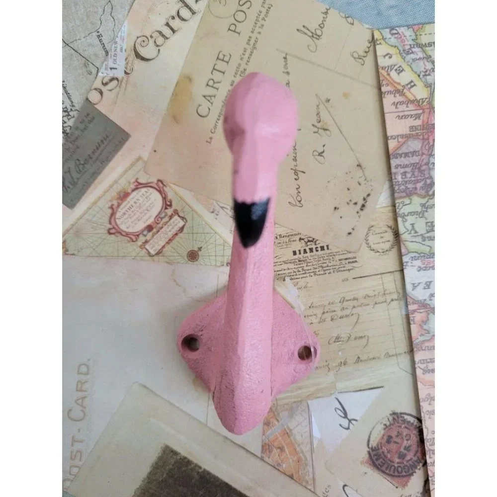 Distressed Pink Flamingo Cast Iron Wall Coat Hook Nautical Coastal Decor…